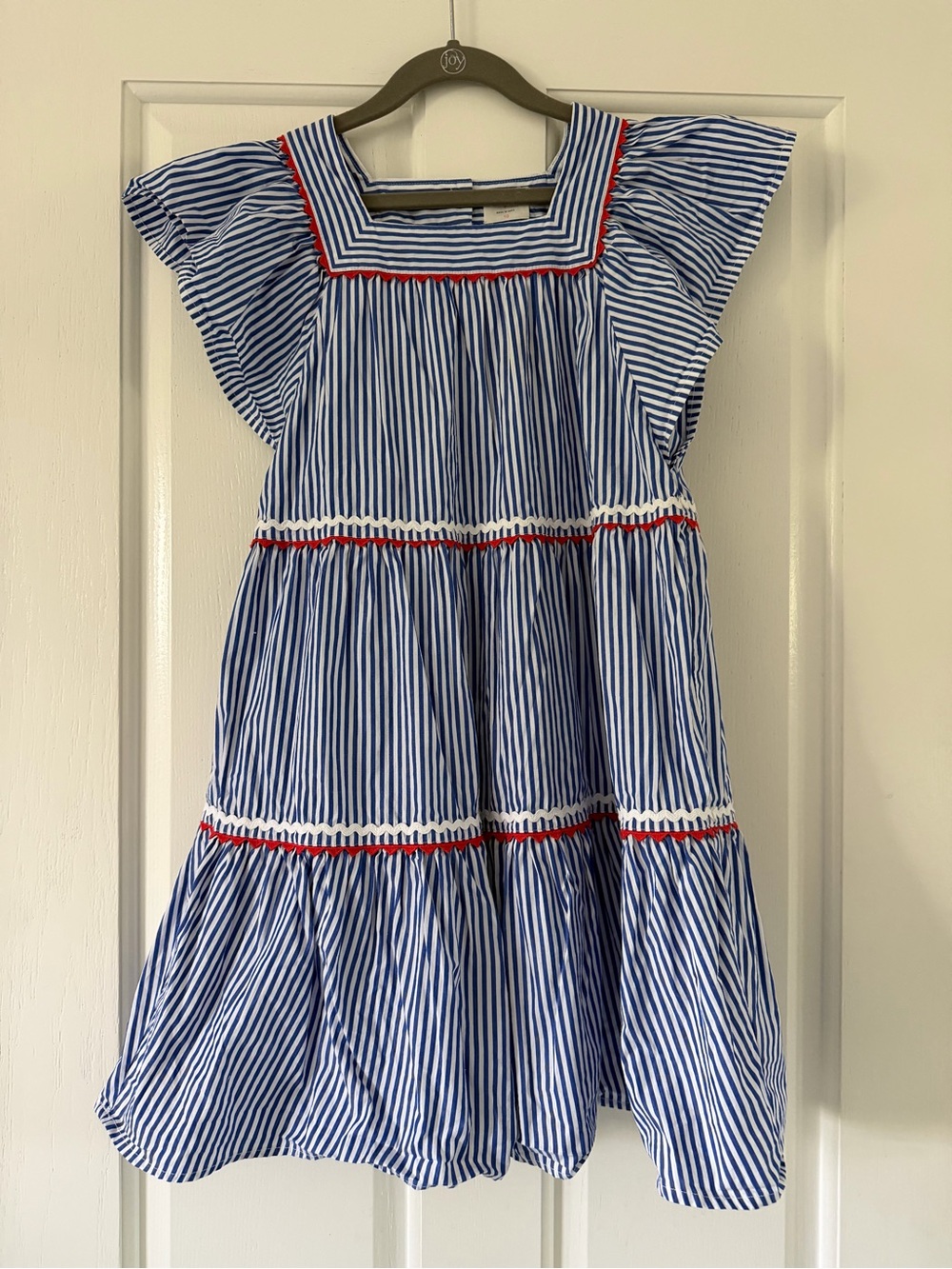 Crewcuts Girls Blue & White Striped Summer Dress with Red Trim Size 10